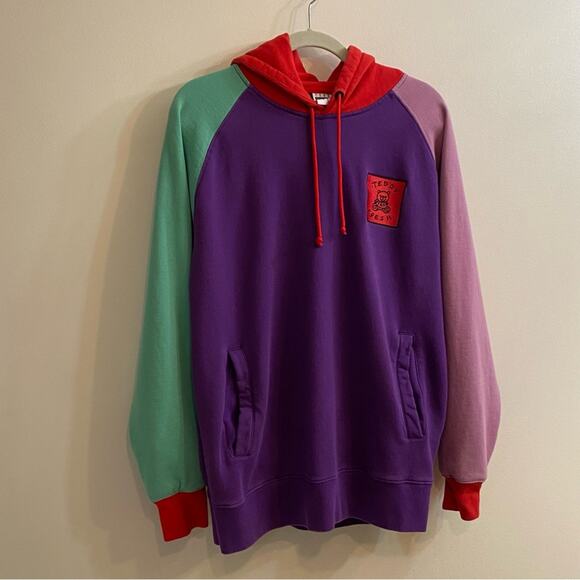 TEDDY FRESH Sweatshirt Mens Large Hoodie Color Block Hooded Pockets Multicolor - Picture 16 of 16